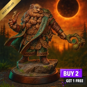 Thargrun STL | Dwarven Elder Miniature | 3D Print Model | Fantasy Pipe Wizard