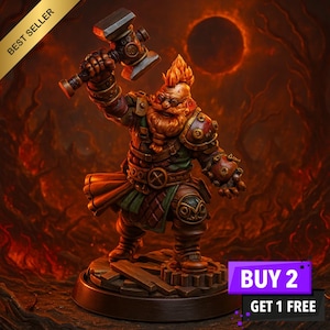 Geargrom STL | Steampunk Dwarf Engineer | 3D Printable Tinker Miniature