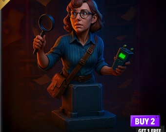 Girl Detective Bust STL | Retro Investigator 3D Model | 75mm | 3D Print File