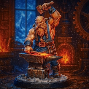 Dwarf Blacksmith STL Miniature — Presupported Resin 3D Print (32 & 75 mm) for Tabletop RPGs