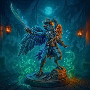 Miniatura STL de pirata aviar: impresión 3D de resina preinstalada (32 y 75 mm) para juegos de rol de mesa