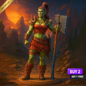 Orc Barbarian Queen STL | Axe Warrior Miniature | Pre-Supported 32mm & 75mm
