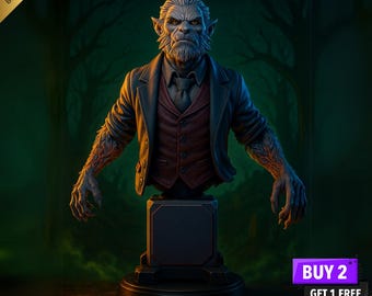 Werewolf Bust STL | Victorian Monster Figure | 75mm Display | 3D Print File