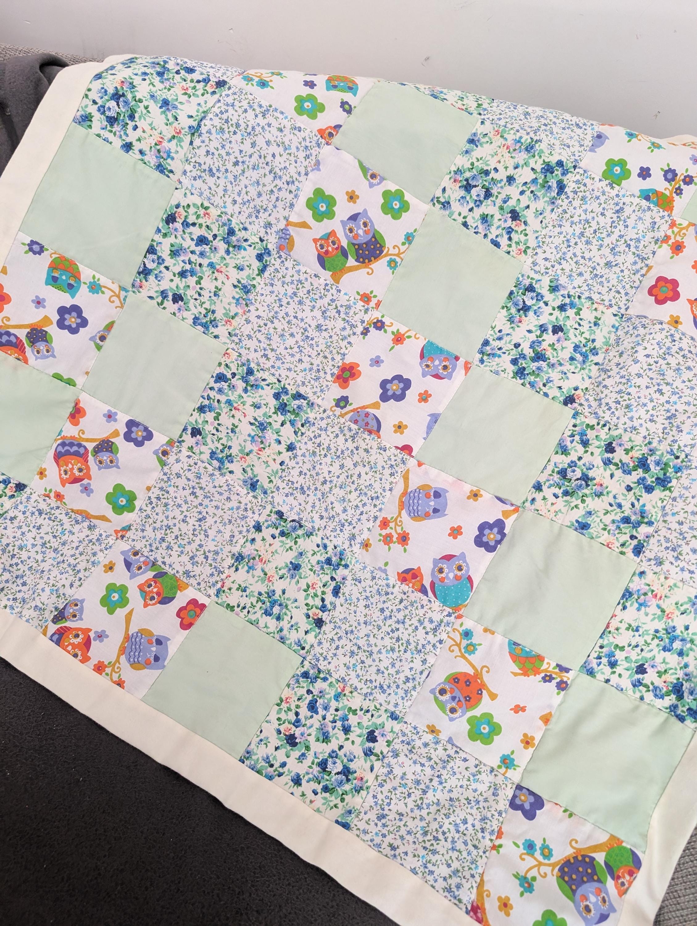 Patchwork Floral Owl Print Pram Blanket &ndash; Handmade Quilted Baby Bedding