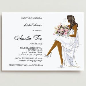 Bridal Shower Invitation - Dark hair and dark skin bride, Editable Invitation Template #Amelia