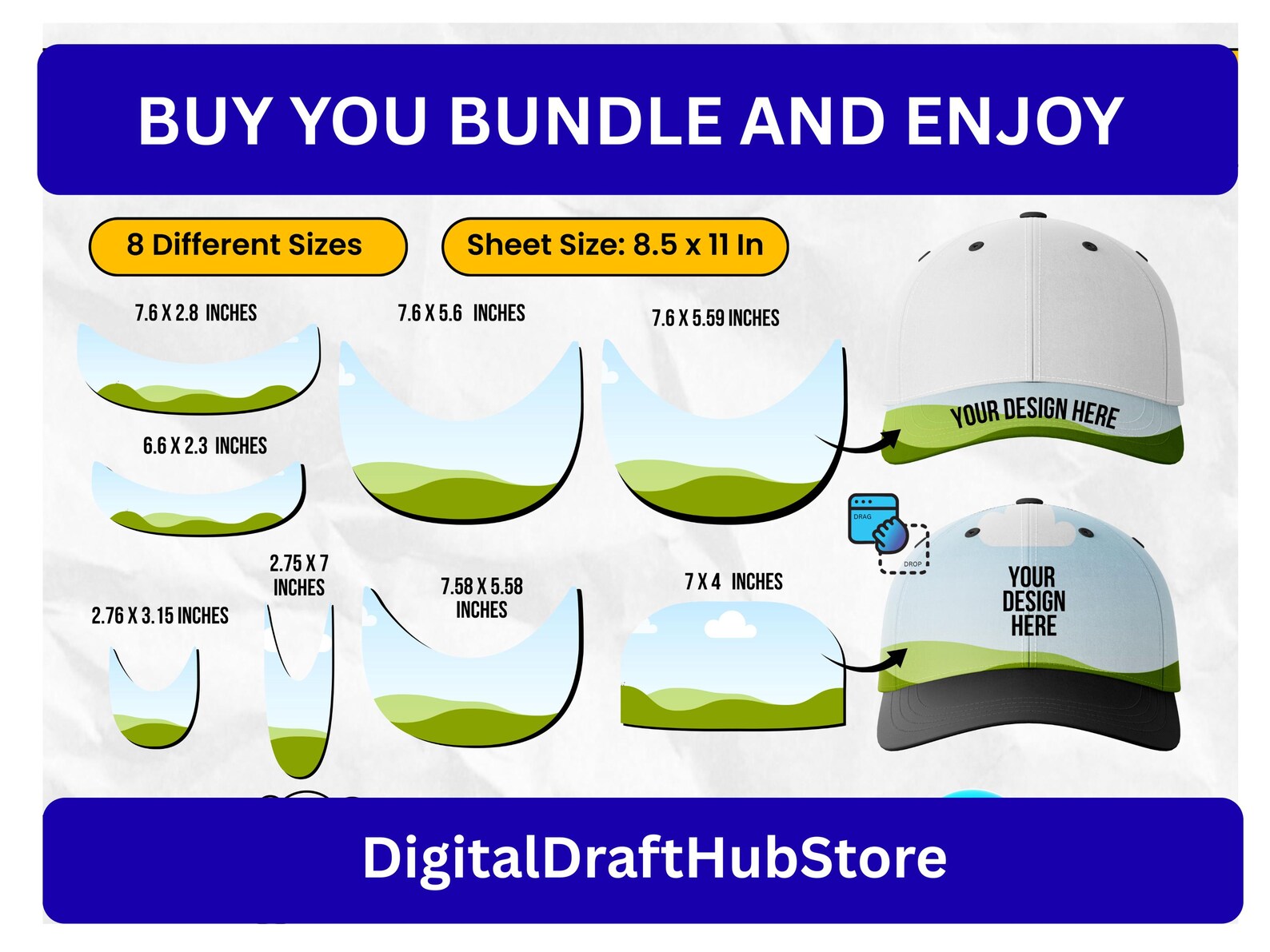 Hat Brim Template Bundle Trucker Hat Templates Canva Editable Drag