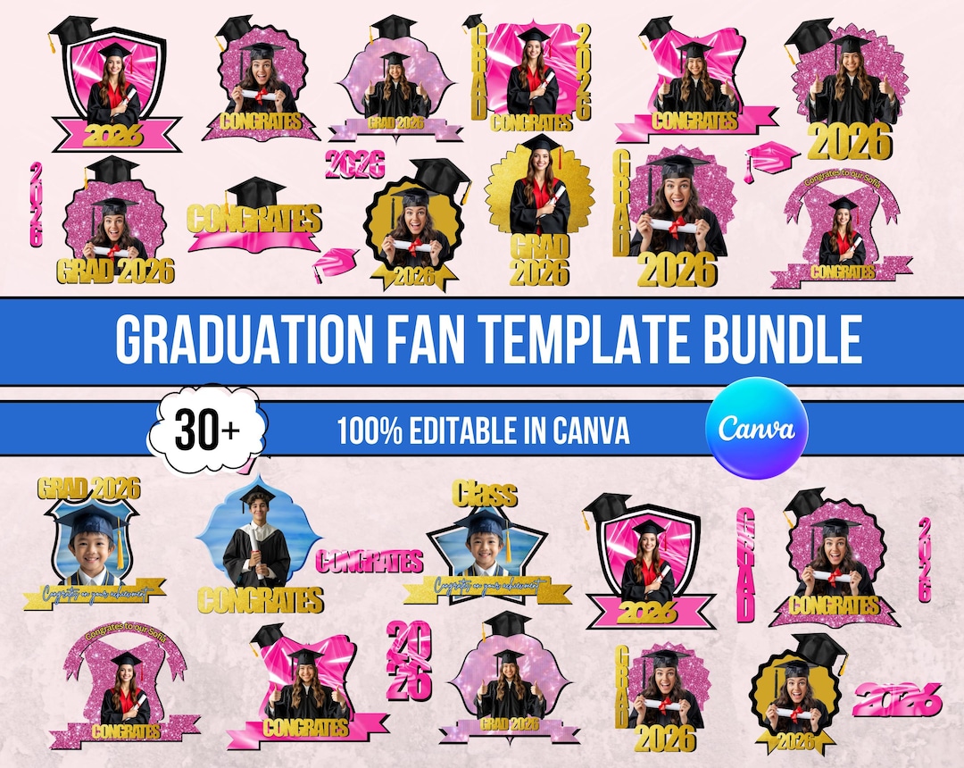 Graduation Fan Template Bundle 2026 | 30+ Custom Grad Fan Designs ...