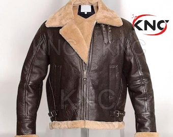 Shearling B3 Bomber Jacket: Real Sheepskin Leather Aviator Coat