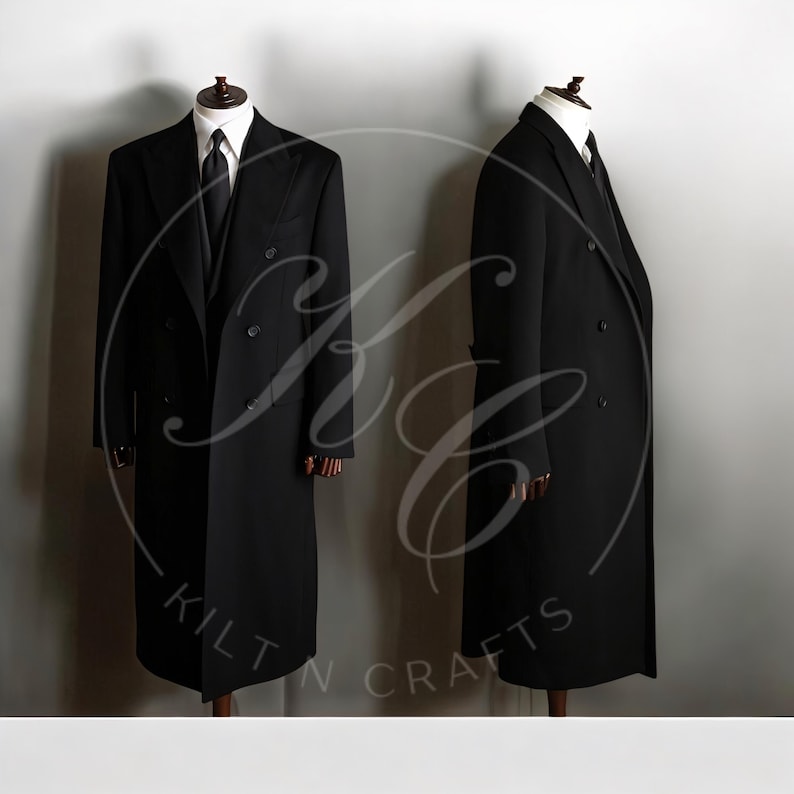 Men's Dress Coat Black Double Breasted 3/4 Length Wool Cashmere Blend Overcoat Top Coat main image 0
