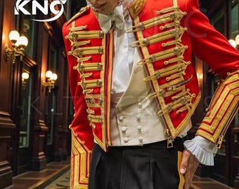 Röd Hussar Militärjacka med Guldflätning – Jimi Hendrix-inspirerad Dolman Uniformjacka