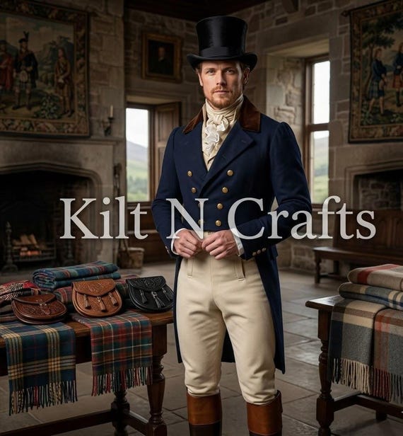 Regency Wool Tailcoat Suit: Suede Collar, Vest, Trousers – Historical Victorian Outfit