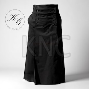 Kilt escocés de algodón negro hecho a mano: ropa utilitaria de las Tierras Altas para hombre