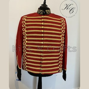 Men’s Red British Anglo Zulu War Jacket – Vintage Officer Tunic Coat with Embroidered Collar