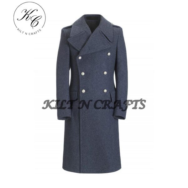 Airforce Grey Wool Trench Coat - Men's Military-Style Great Coat