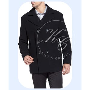 Men’s Black Wool Trench Coat - Classic Slim Fit Overcoat - Stylish Winter Business Coat - Customizable Melton Wool Jacket