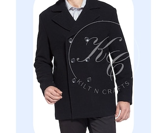 Men's Wool Melton Coat: Knee Length Peak Lapel Woolen Outfit - Etsy