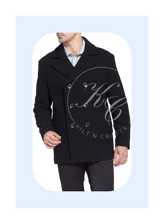 Gabardina de lana negra para hombre Abrigo clásico de corte entallado  Elegante abrigo de negocios de invierno Chaqueta de lana Melton