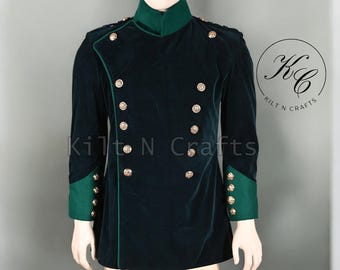 Dark Green Velvet Frock Coat: Unisex Gothic Steampunk Jacket