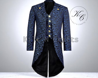 Handgefertigter Steampunk Frack: Gothic Brokat Viktorian Cosplay Mantel