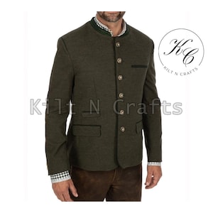 Men&#39;s Tyrol Loden Bavarian Jacket – Traditional Wool Trachten Blazer – German Oktoberfest Outerwear
