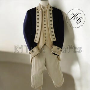 George Washington Continental Army Coat – Navy Blue Wool War Uniform | 18th Century Reenactment Jacket | Revolutionary War Costume