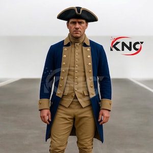 George Washington Era Reenactment Costume  |  Blue & Buff Revolutionary War Officer Wool Coat | 18th Century Continental Army Uniform