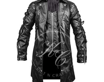Black Gothic Leather Jacket with Vest: Men's Rock Punk Outerwear
