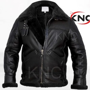 Men&#39;s Shearling B3 Bomber Jacket: Real Sheepskin Leather Aviator Coat