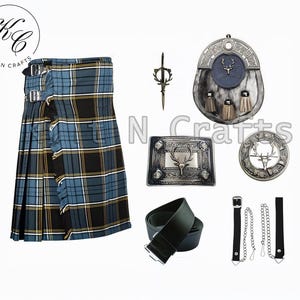 Men&#39;s Scottish Tartan Kilt Outfit – Highland Wedding Kilt Set with Sporran, Belt, Buckle & Brooch – 45+ Tartan Colors Available
