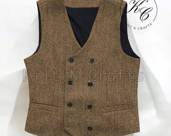ベージュのダブルブレストウエストコート：メンズフォーマルスーツ