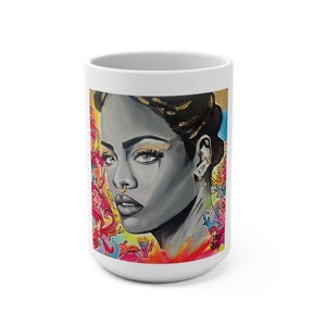 Artistic 15oz Mug, Vibrant Design Coffee Cup, Unique Gift for Art Lovers, Colorful Art Mug, Boho Home Decor