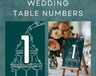 Lovers Toast Customizable Wedding Table Number Templates – Digital Download for Reception | Printable Canva Template