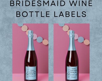 Bridesmaid Proposal Wine Bottle Label – Editable Canva Template (Digital Download)