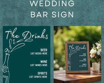 Customizable Wedding Bar Sign Template – Printable Drink Menu (Digital Download)