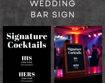 Custom Wedding Bar Sign Template – Editable Signature Cocktails (Digital Download)