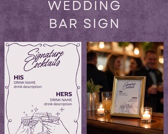 Custom Wedding Bar Sign Template – Printable Signature Cocktails (Digital Download)