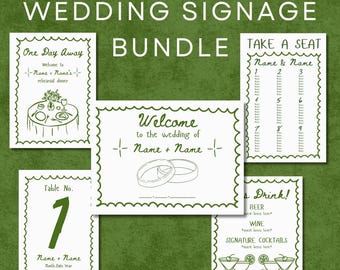 Wedding Signage Bundle | Editable Template, Rehearsal Dinner, Seating Chart (Canva Template)