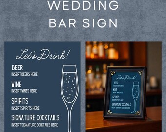 Custom Wedding Bar Sign Template – Printable Drink Menu (Digital Download)