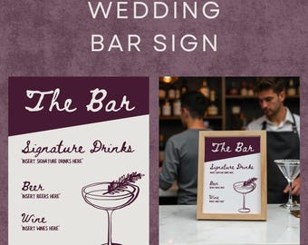 Custom Wedding Bar Sign Template - Editable Printable (Digital Download)