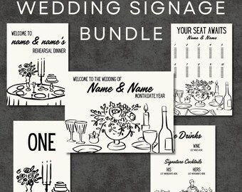 Editable Wedding Sign Bundle | Rehearsal Dinner, Seating Chart (Canva Template)