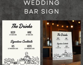 Custom Wedding Bar Sign Template – Editable Printable Drink Menu (Digital Download)