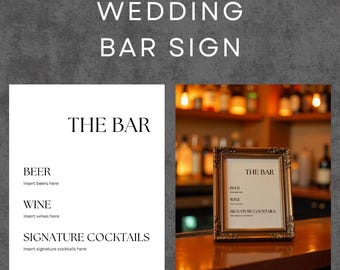 Custom Wedding Bar Sign Template – Minimalist Drink Menu (Digital Download)