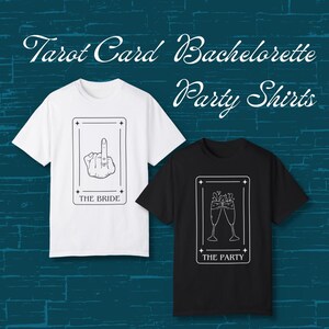 Camisetas para despedida de solteira com cartas de tarô – Camisetas combinando para noivas e convidados – Camisetas personalizadas para casamento em cores confortáveis