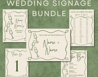 Editable Wedding Sign Template Bundle | Canva Rehearsal Dinner, Bar, Seating Chart (Digital)