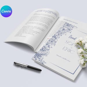 Customizable Wedding Mass Booklet Template – Foldable A4 Canva Template – Catholic Ceremony Program – Printable PDF – Fleurie FR