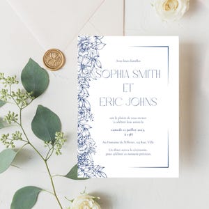 Bundle Papeterie Mariage Digital AZUREA Modèle Canva Personnalisable, Faire-part RSVP Détails, Thème Floral bleu, Fichiers à télécharger