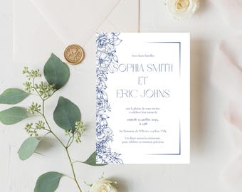 AZUREA Digital Wedding Stationery Bundle Customizable Canva Template, RSVP Details, Blue Floral Theme, Files to Download