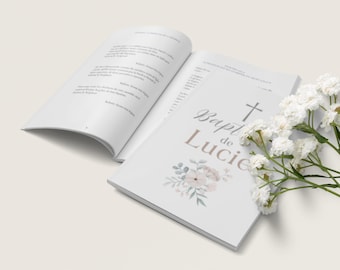 Customizable baptism mass booklet template on CANVA - For girl/boy - Religious mass - Instant download - French text.