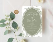 Bundle modèle Faire-part mariage BOTANICA - Invitation florale à personnaliser sur Canva - Téléchargeable Vert Olive, Papeterie chic nature