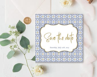 CERAMICA square wedding invitation template bundle - Invitation to personalize on Canva - Square folded invitation set + Details card + RSVP